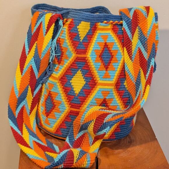 Wayuu Bag Mochilla Crocheted Tapestry Tassels Handmade Cotton - OS - Picture 3 of 5